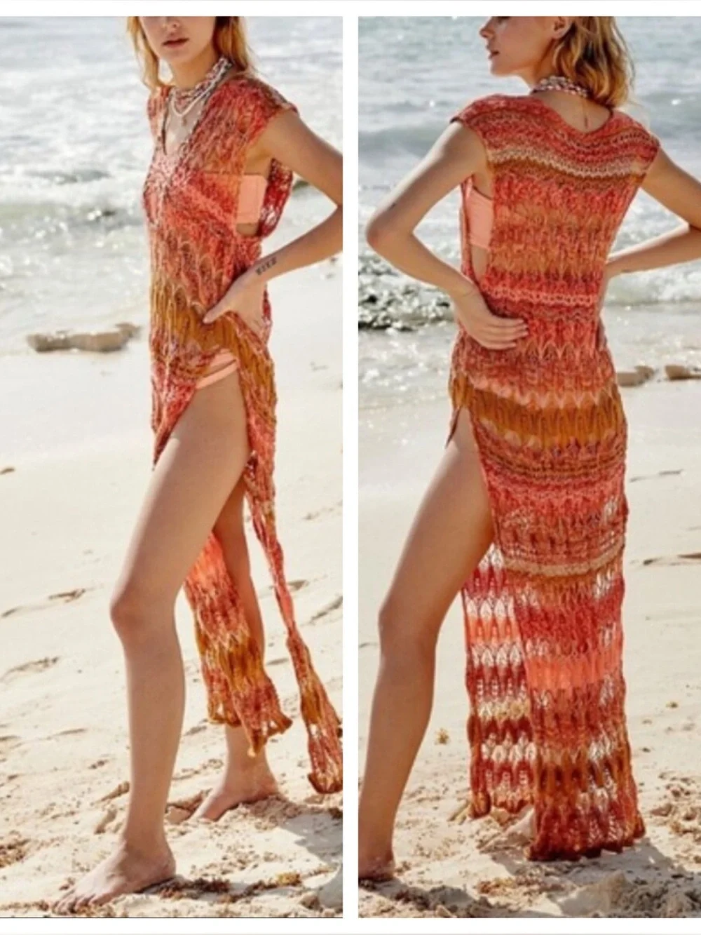 Free People Into The Flames Crochet Tunic Maxi Dress Size Small 38690